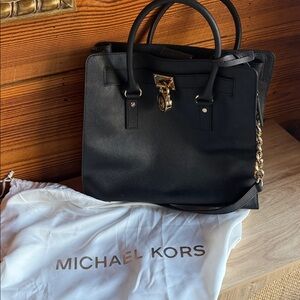Michael Kors Black Hamilton Satchel with Gold Chain Accents